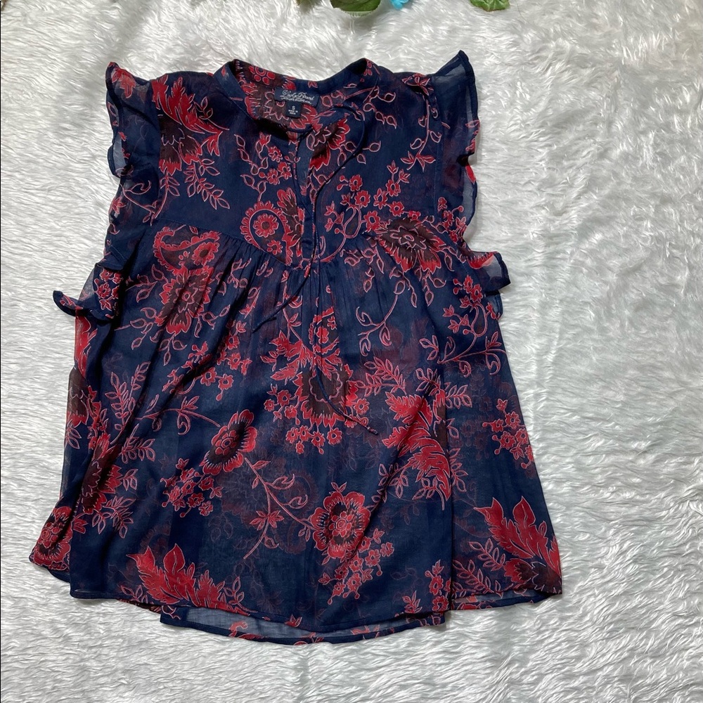 Lucky Brand Navy Blue and Red Blouse